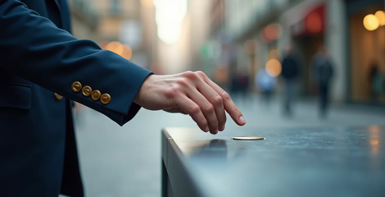 Main touchant un capteur intégré dans du mobilier urbain